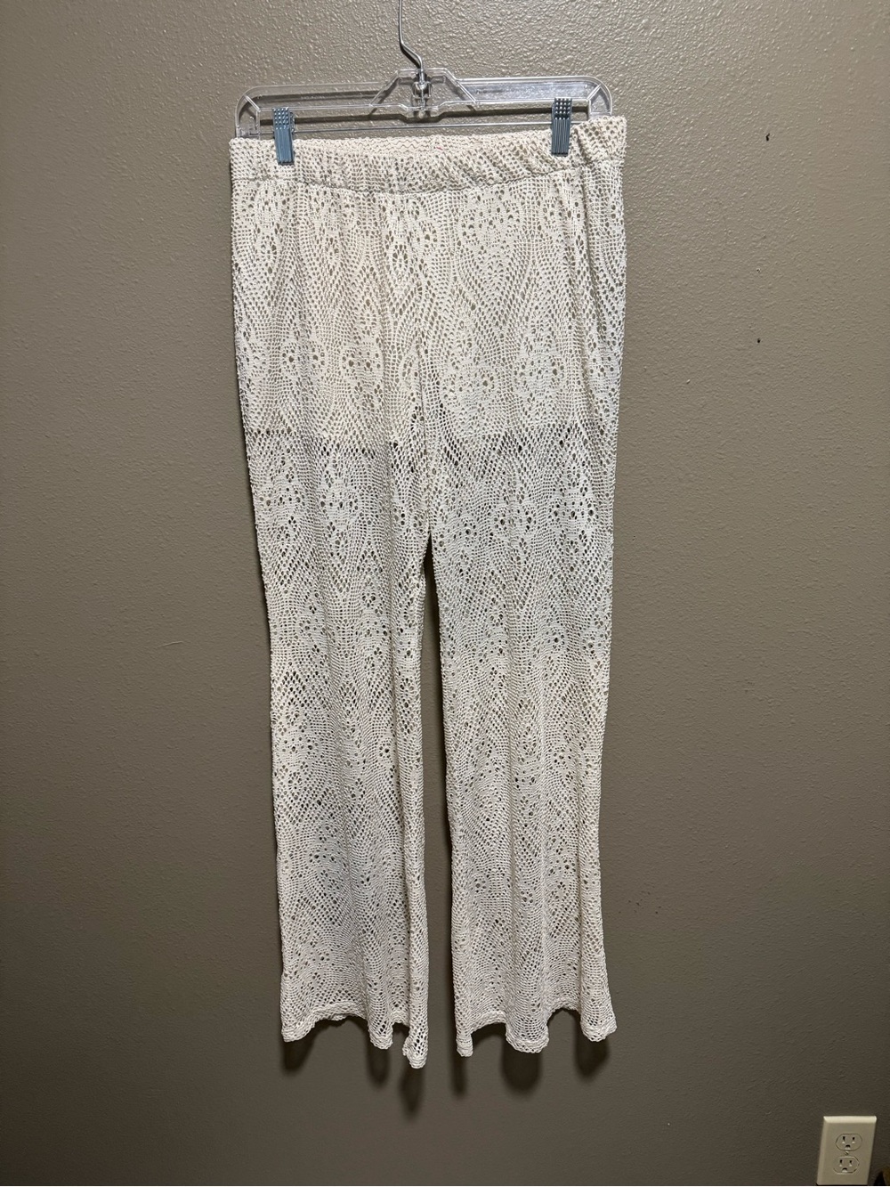 No Boundaries White/Cream Crochet Wide-Leg Pants